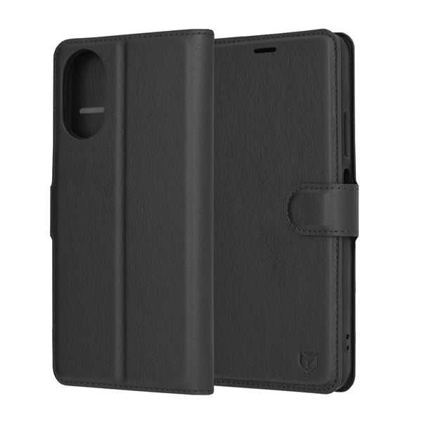 Husa de protectie Techsuit Leather Folio compatibila cu Oppo A18, acoperire spate, negru