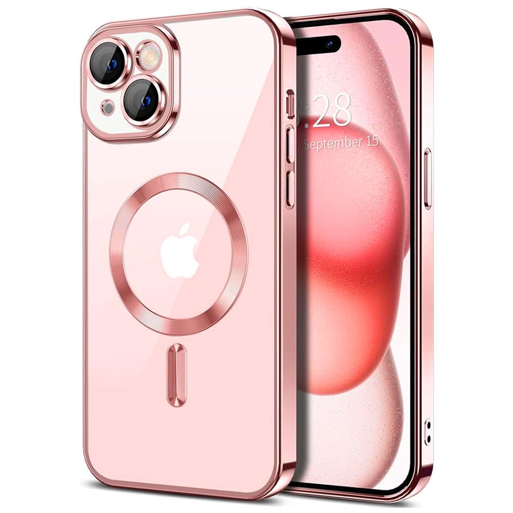 Husa de protectie Techsuit Luxury Crystal MagSafecompatibila cu Apple iPhone 15 Plus, acoperire spate, roz