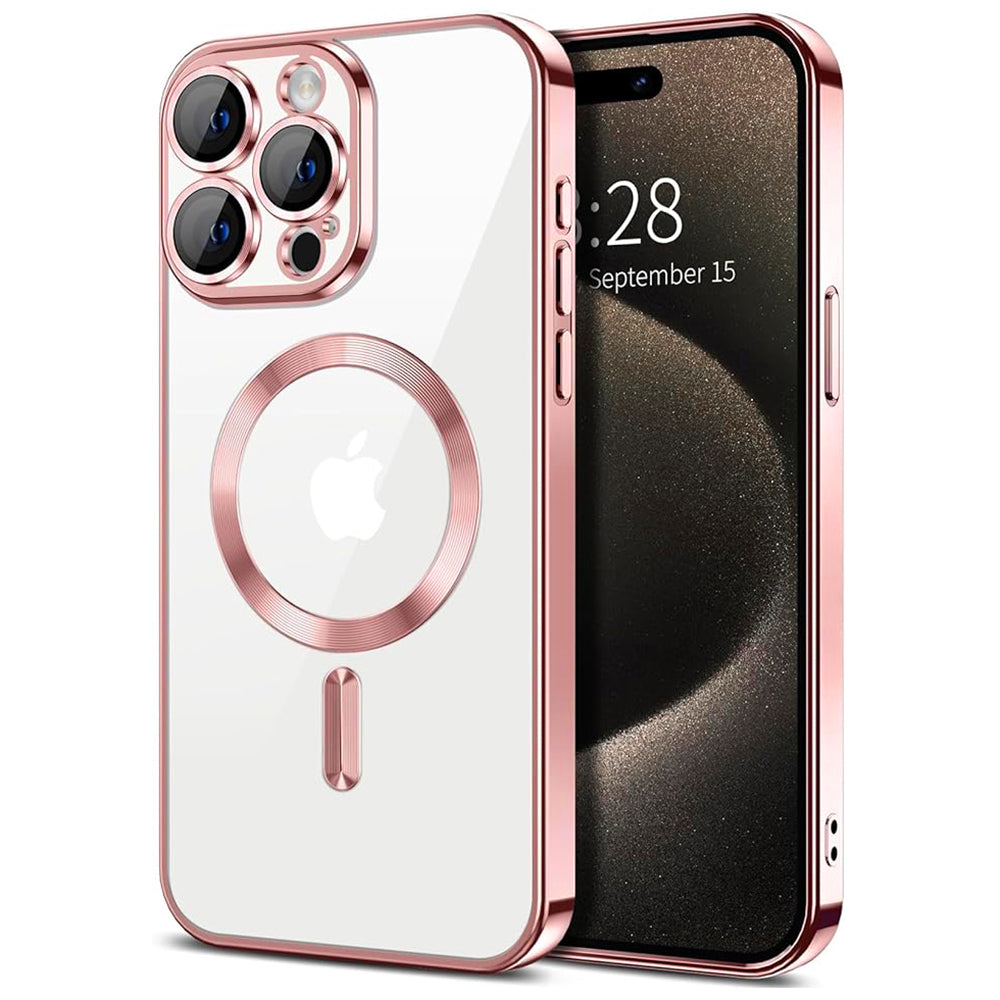 Husa de protectie Techsuit Luxury Crystal MagSafecompatibila cu Apple iPhone 15 Pro Max, acoperire spate, roz
