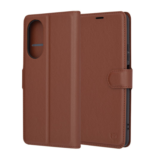 Husa de protectie Techsuit Leather Folio compatibila cu Oppo A58 4G, acoperire spate, maro