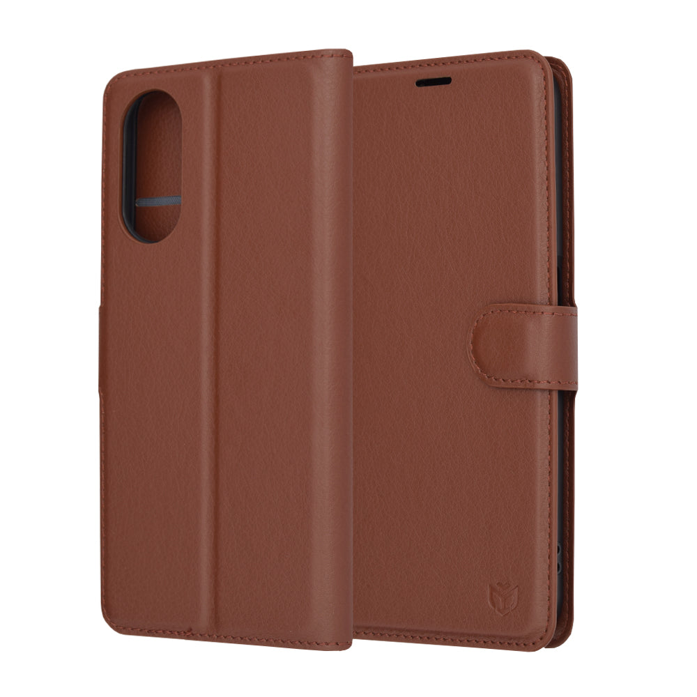 Husa de protectie Techsuit Leather Folio compatibila cu Oppo A58 5G, acoperire spate, maro