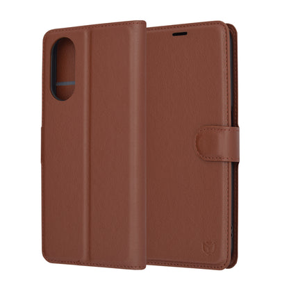 Husa de protectie Techsuit Leather Folio compatibila cu Oppo A58 5G, acoperire spate, maro