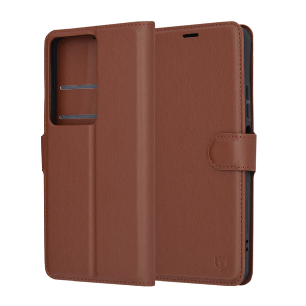 Husa de protectie Techsuit Leather Folio compatibila cu Oppo A79 5G, acoperire spate, maro