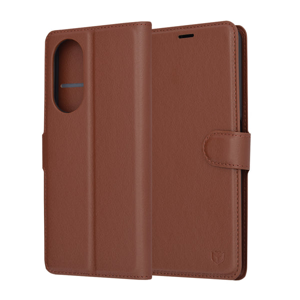 Husa de protectie Techsuit Leather Folio compatibila cu Oppo A98 5G, acoperire spate, maro