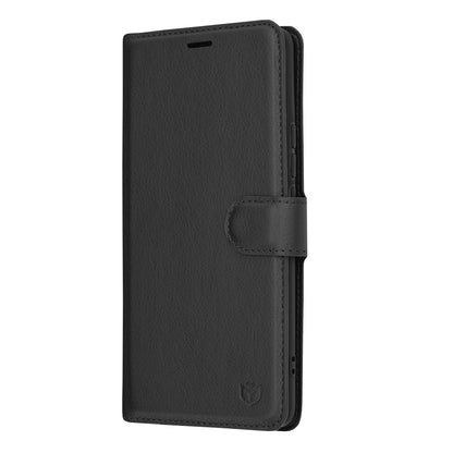 Husa de protectie Techsuit Leather Folio compatibila cu Realme 12 Pro, acoperire spate, negru