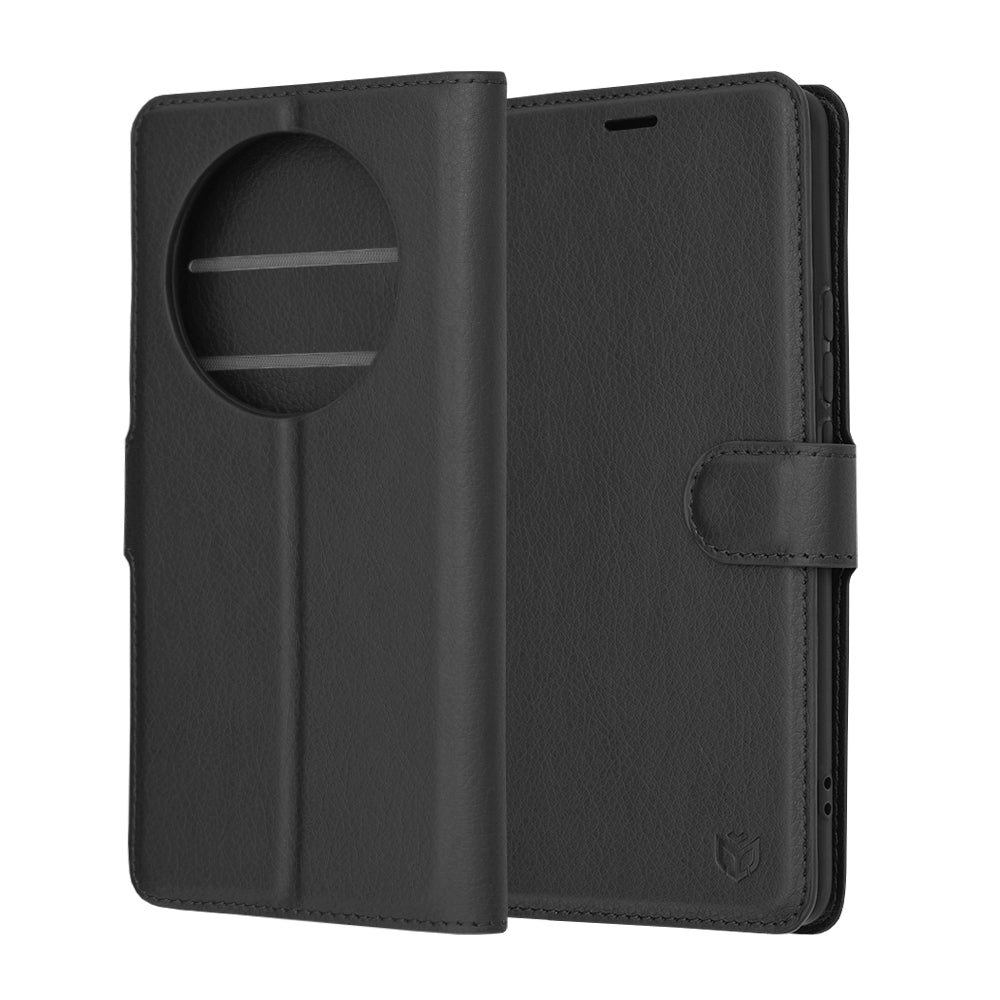 Husa de protectie Techsuit Leather Folio compatibila cu Realme 12 Pro, acoperire spate, negru