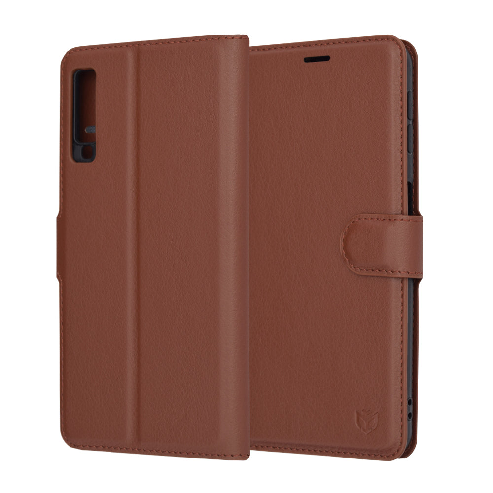 Husa de protectie Techsuit Leather Folio compatibila cu Samsung Galaxy A7 2018, acoperire spate, maro