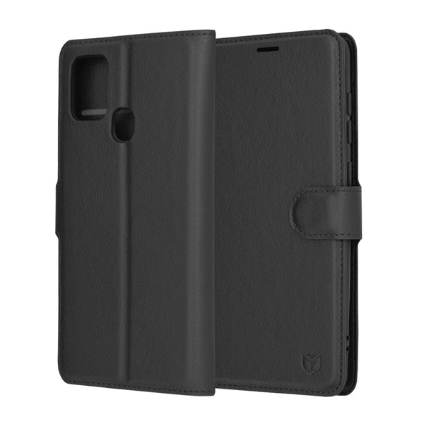 Husa de protectie Techsuit Leather Folio compatibila cu Samsung Galaxy A21s, acoperire spate, negru