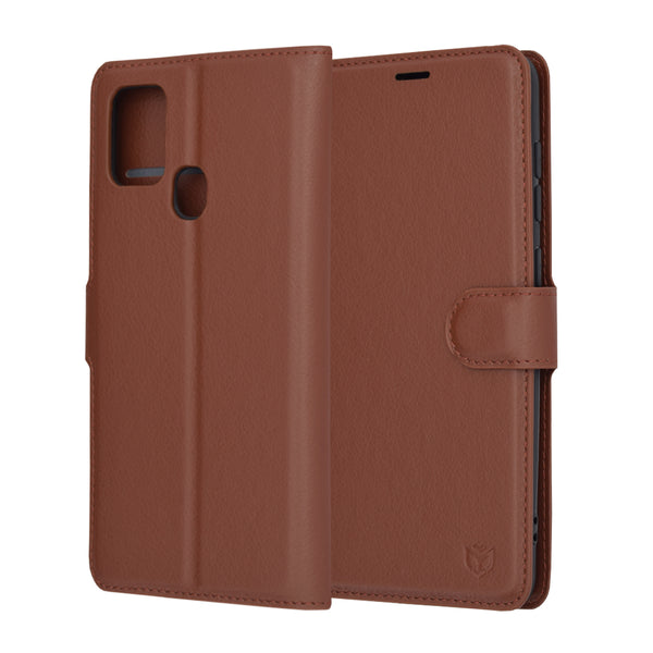 Husa de protectie Techsuit Leather Folio compatibila cu Samsung Galaxy A21s, acoperire spate, maro