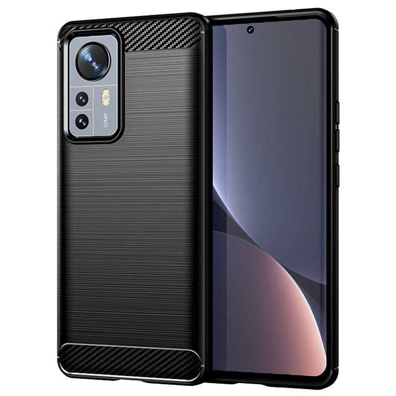 Husa de protectie Techsuit Carbon Siliconecompatibila cu Xiaomi 12, acoperire spate, negru