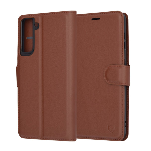 Husa de protectie Techsuit Leather Folio compatibila cu Samsung Galaxy S21 5G, acoperire spate, maro