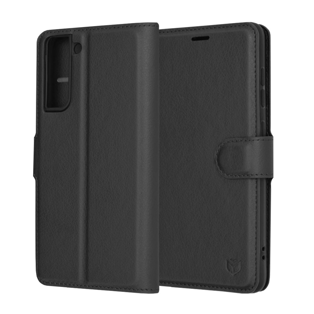 Husa de protectie Techsuit Leather Folio compatibila cu Samsung Galaxy S21 FE 5G, acoperire spate, negru