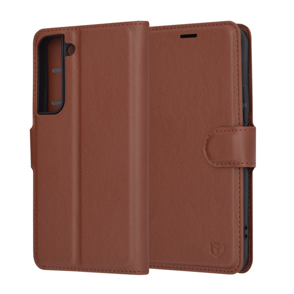 Husa de protectie Techsuit Leather Folio compatibila cu Samsung Galaxy S22 5G, acoperire spate, maro