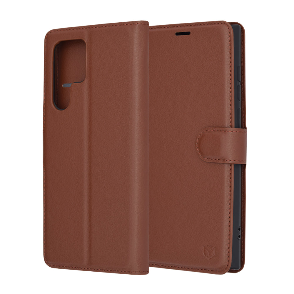 Husa de protectie Techsuit Leather Folio compatibila cu Samsung Galaxy S22 Ultra 5G, acoperire spate, maro