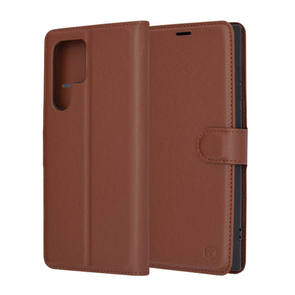 Husa de protectie Techsuit Leather Folio compatibila cu Samsung Galaxy S22 Ultra 5G, acoperire spate, maro
