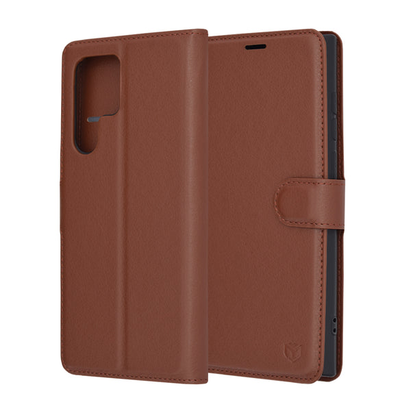 Husa de protectie Techsuit Leather Folio compatibila cu Samsung Galaxy S22 Ultra 5G, acoperire spate, maro