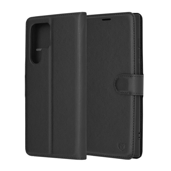 Husa de protectie Techsuit Leather Folio compatibila cu Samsung Galaxy S22 Ultra 5G, acoperire spate, negru