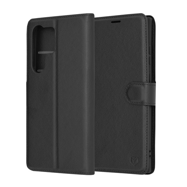 Husa de protectie Techsuit Leather Folio compatibila cu Samsung Galaxy S23 Ultra, acoperire spate, negru