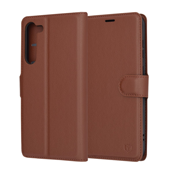 Husa de protectie Techsuit Leather Folio compatibila cu Samsung Galaxy S23 Plus, acoperire spate, maro