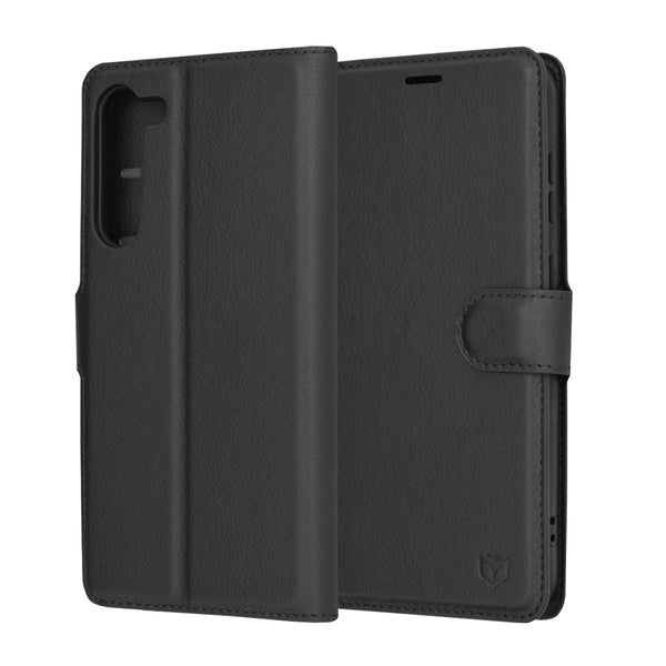 Husa de protectie Techsuit Leather Folio compatibila cu Samsung Galaxy S23 Plus, acoperire spate, negru