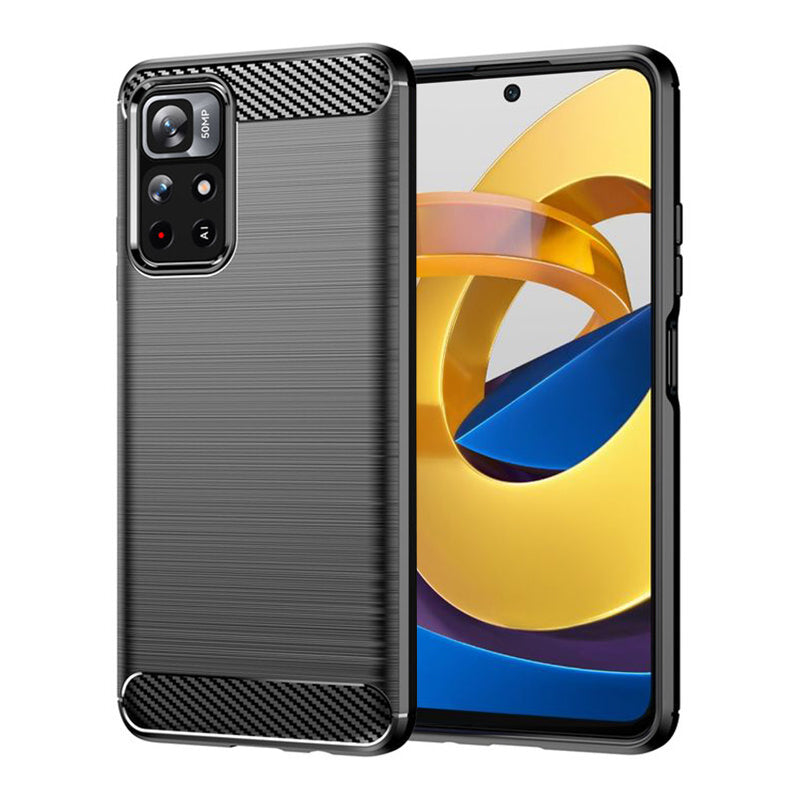 Husa de protectie Techsuit Carbon Siliconecompatibila cu Xiaomi Poco M4 Pro 5G , acoperire spate, negru