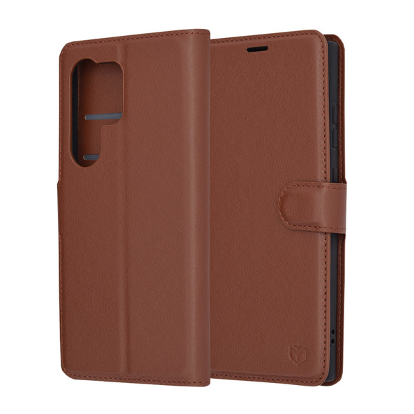 Husa de protectie Techsuit Leather Folio compatibila cu Samsung Galaxy S24 Ultra, acoperire spate, maro