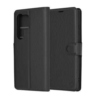 Husa de protectie Techsuit Leather Folio compatibila cu Samsung Galaxy S24 Ultra, acoperire spate, negru