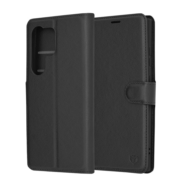 Husa de protectie Techsuit Leather Folio compatibila cu Samsung Galaxy S24 Ultra, acoperire spate, negru