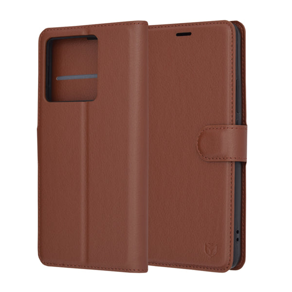 Husa de protectie Techsuit Leather Folio compatibila cu Xiaomi 13T, acoperire spate, maro