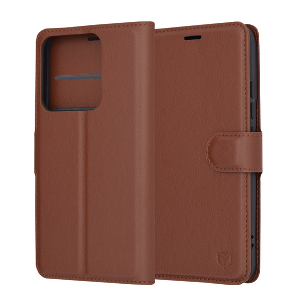 Husa de protectie Techsuit Leather Folio compatibila cu Xiaomi 14, acoperire spate, maro