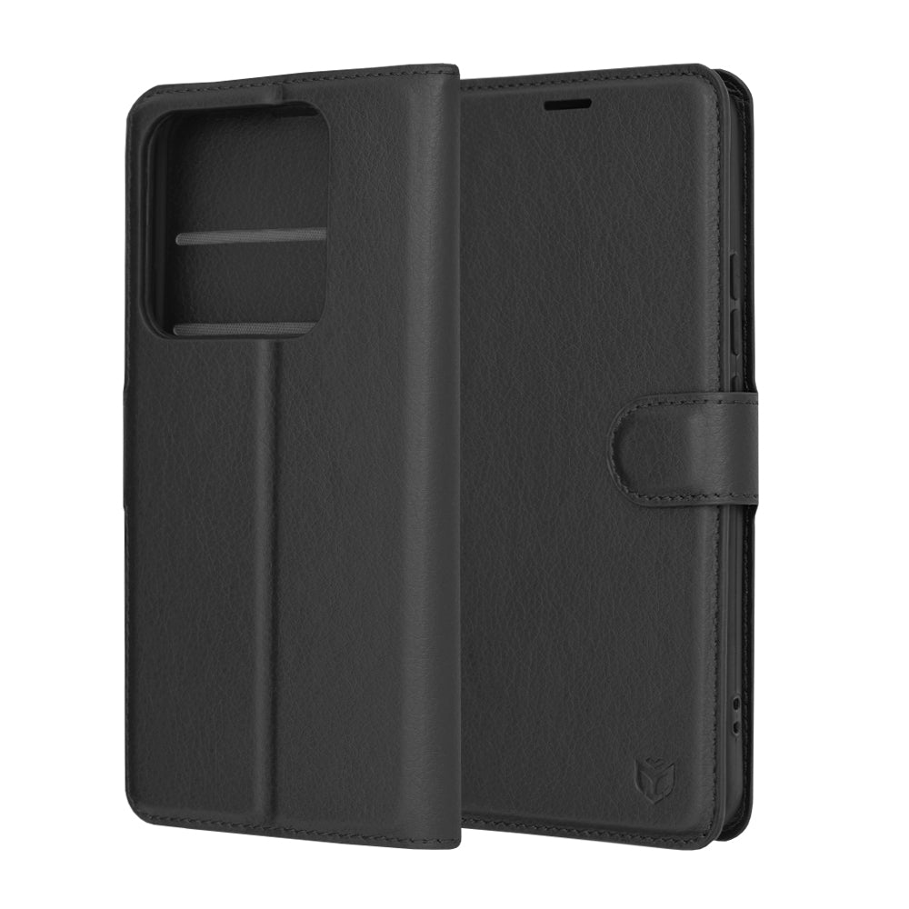 Husa de protectie Techsuit Leather Folio compatibila cu Xiaomi 14 Pro, acoperire spate, negru