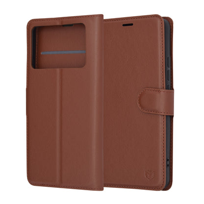 Husa de protectie Techsuit Leather Folio compatibila cu Xiaomi Poco X6 Pro, acoperire spate, maro