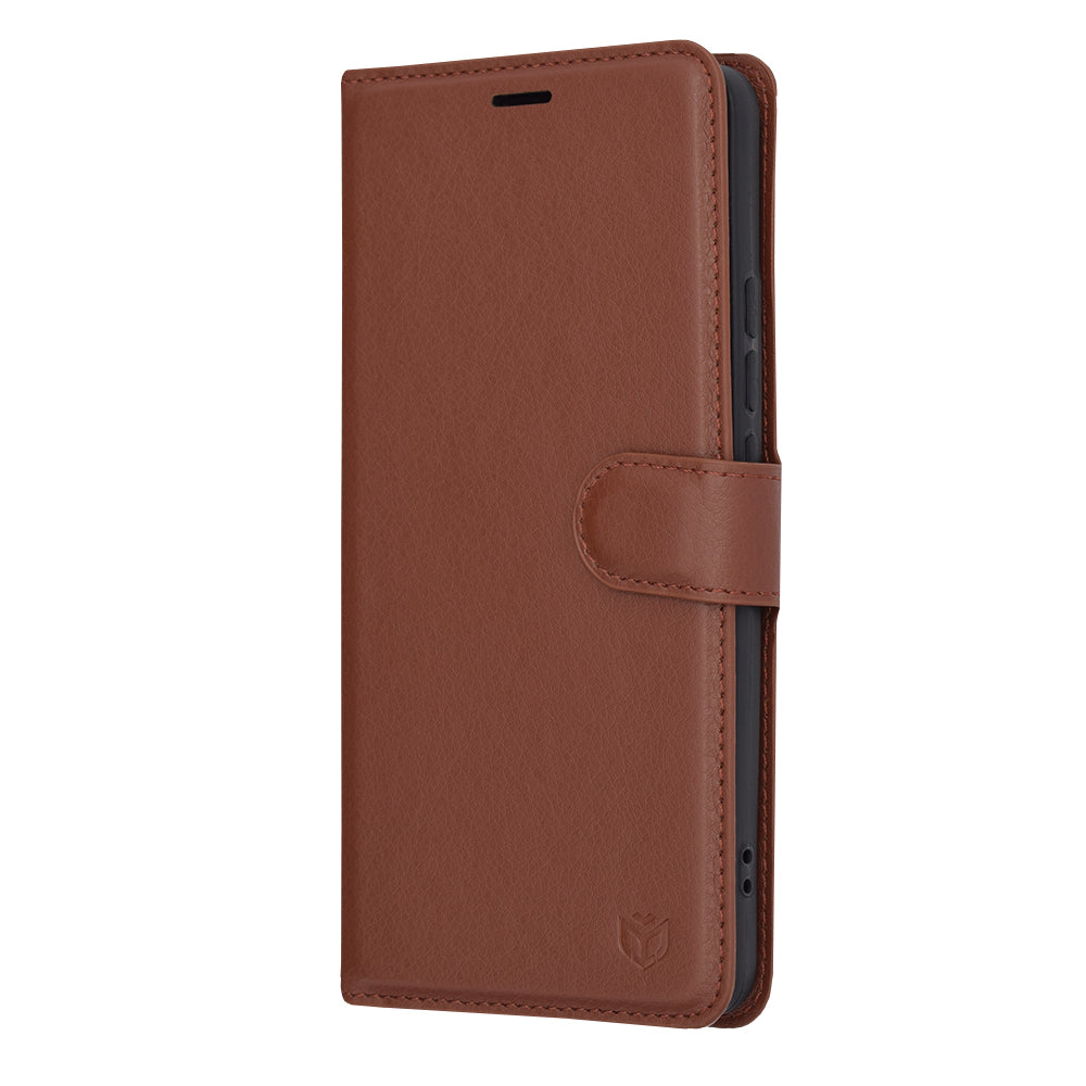 Husa de protectie Techsuit Leather Folio compatibila cu Xiaomi Poco X6 Pro, acoperire spate, maro