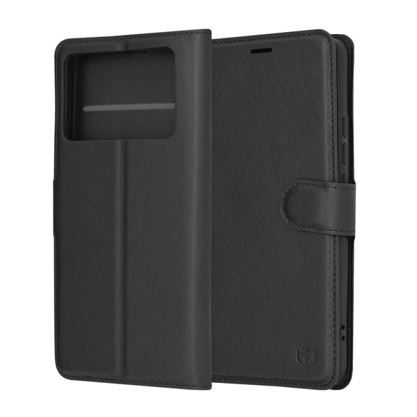 Husa de protectie Techsuit Leather Folio compatibila cu Xiaomi Poco X6 Pro, acoperire spate, negru