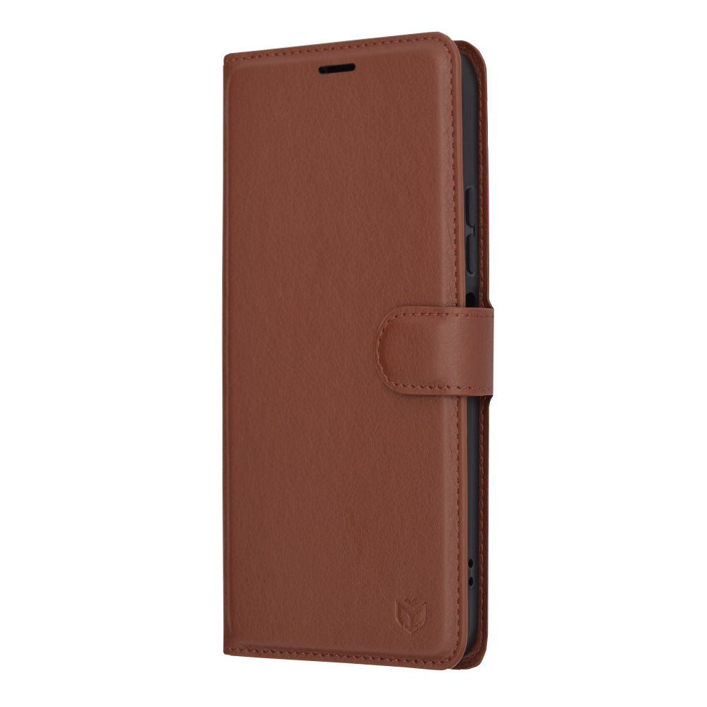 Husa de protectie Techsuit Leather Folio compatibila cu Xiaomi Redmi 12 5G, acoperire spate, maro