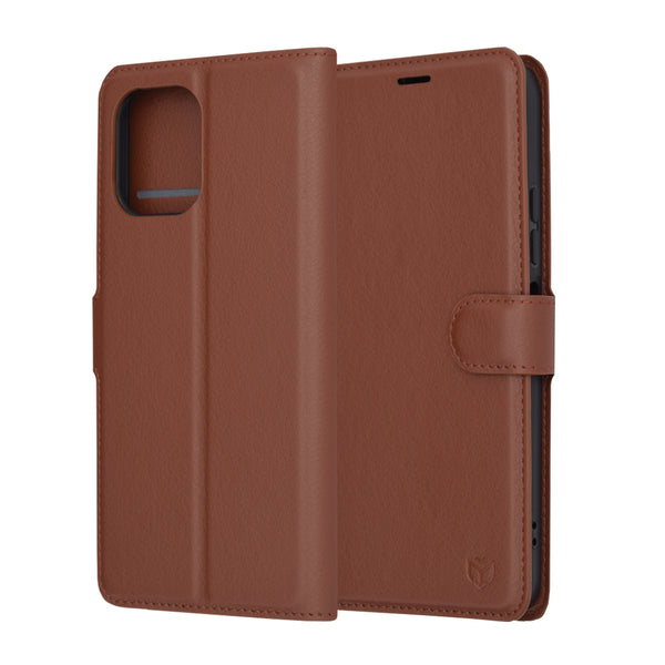 Husa de protectie Techsuit Leather Folio compatibila cu Xiaomi Redmi 12 5G, acoperire spate, maro