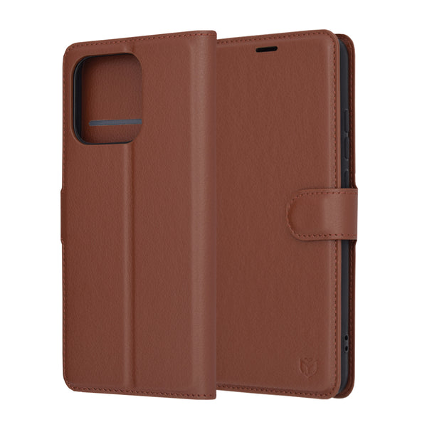 Husa de protectie Techsuit Leather Folio compatibila cu Xiaomi Redmi 13C 5G, acoperire spate, maro