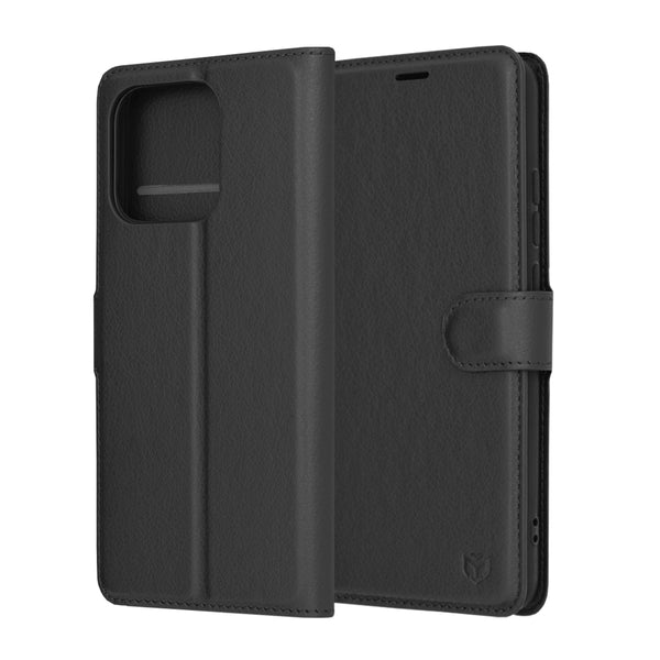 Husa de protectie Techsuit Leather Folio compatibila cu Xiaomi Redmi 13C 5G, acoperire spate, negru