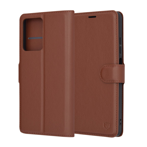 Husa de protectie Techsuit Leather Folio compatibila cu Xiaomi Redmi Note 12 Pro 5G, acoperire spate, maro