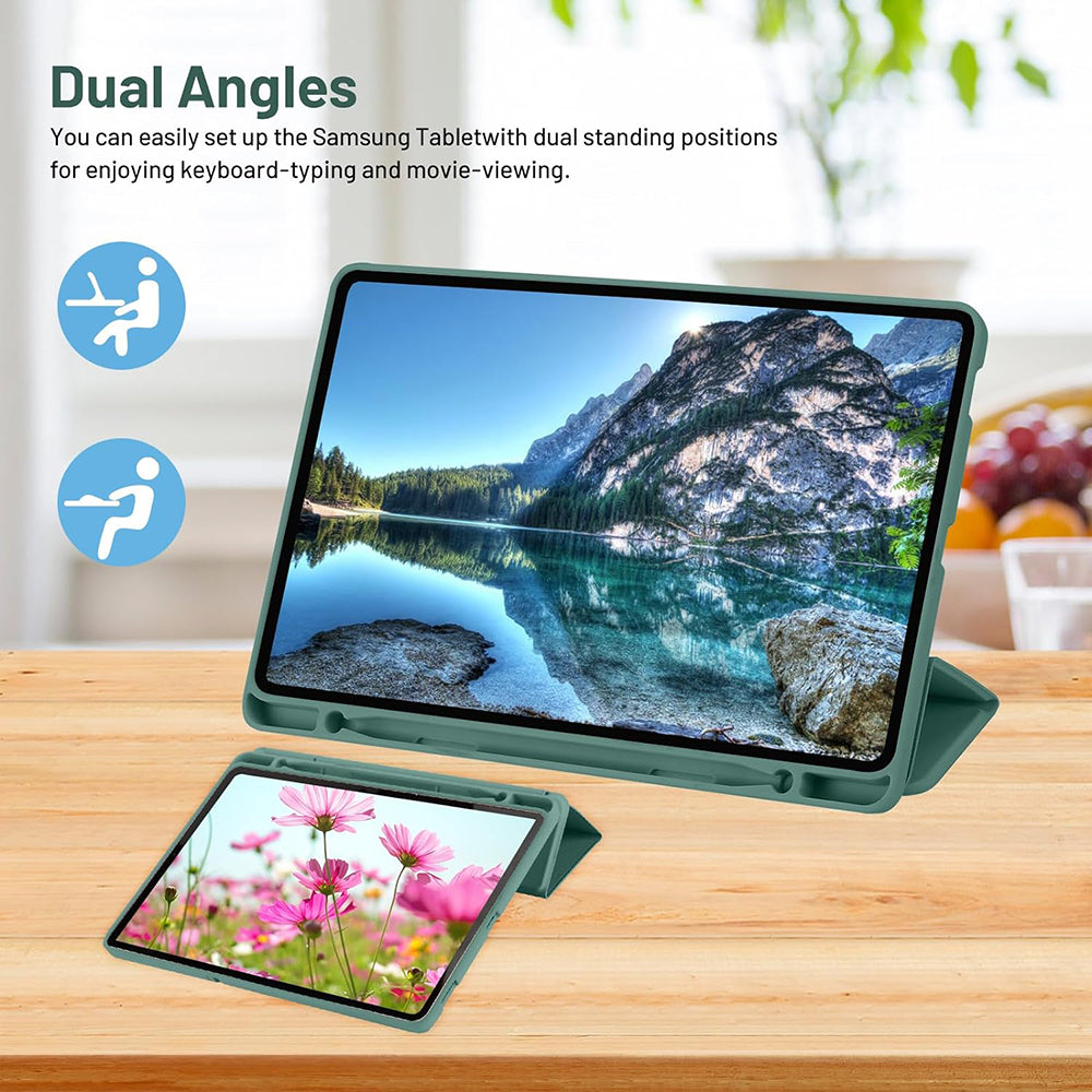Husa de protectie pentru tableta Techsuit Flex Trifold compatibila cu Samsung Galaxy Tab S6 Lite (2022), verde inchis, TPU