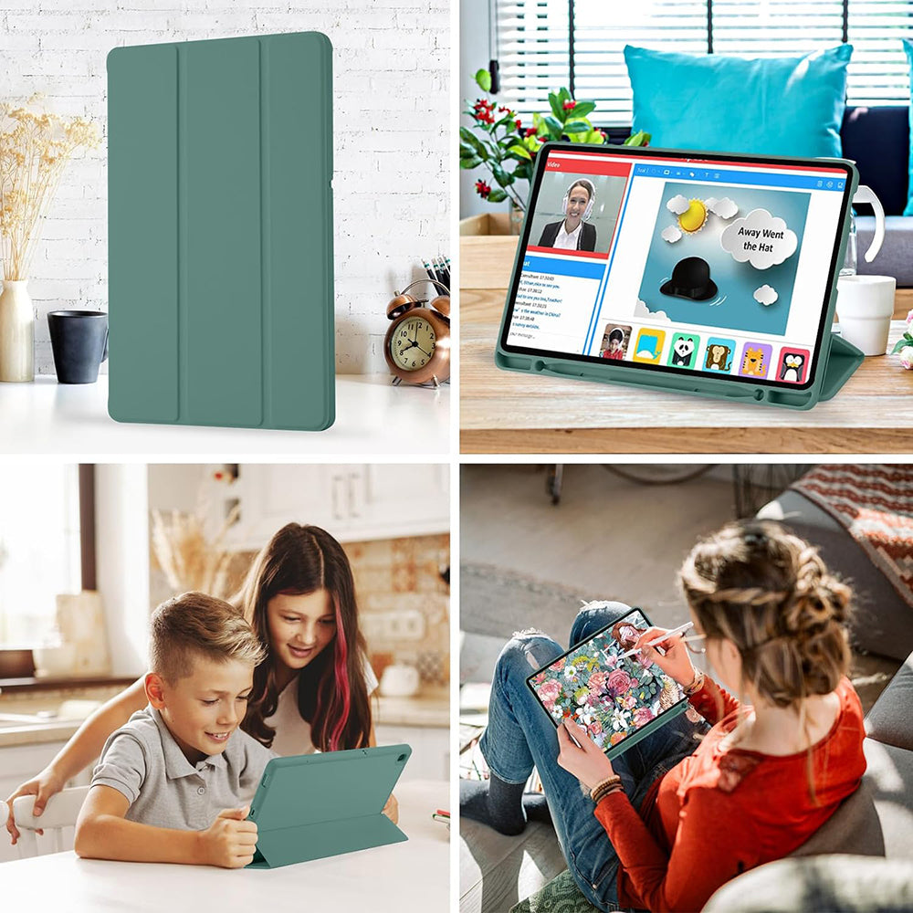 Husa de protectie pentru tableta Techsuit Flex Trifold compatibila cu Samsung Galaxy Tab S6 Lite (2024), verde inchis, TPU