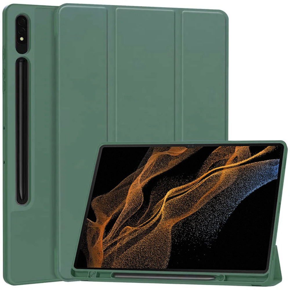 Husa de protectie pentru tableta Techsuit Flex Trifold compatibila cu Samsung Galaxy Tab S8 Ultra, verde inchis, TPU