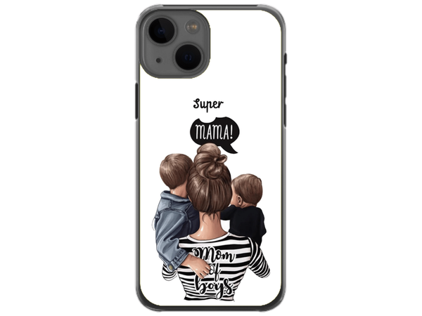 Husa Silicon HQCover compatibila cu Apple iPhone 13, model Super Mom of Boys, rezistenta la socuri si zgarieturi, SP1M00031