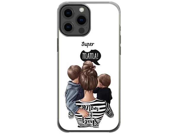 Husa Silicon HQCover compatibila cu Apple iPhone 13 Pro Max, model Super Mom of Boys, rezistenta la socuri si zgarieturi, SP1M00031