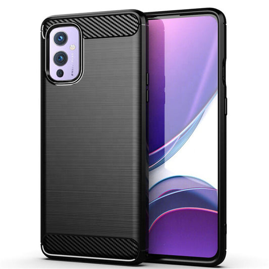 Husa de protectie Techsuit Carbon Siliconecompatibila cu Oneplus 9, acoperire spate, negru