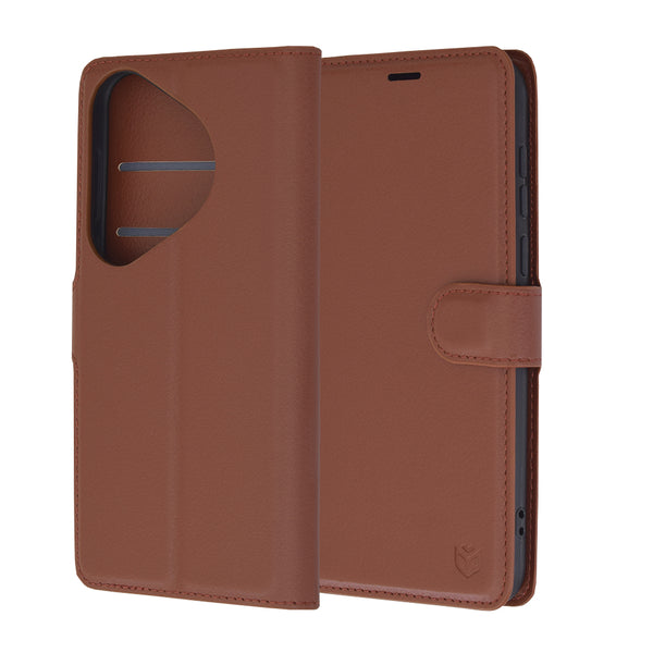 Husa de protectie Techsuit Leather Folio compatibila cu Huawei Pura 70 Pro, acoperire spate, maro