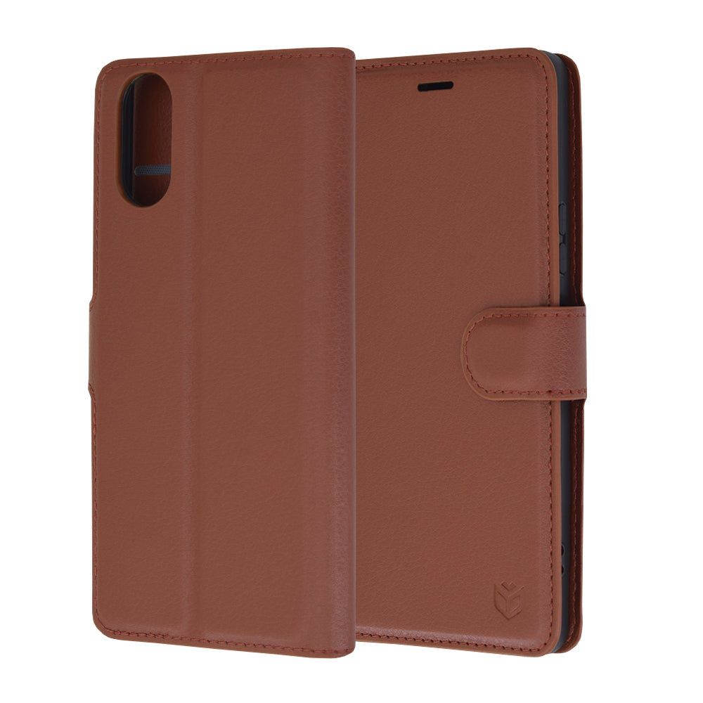 Husa de protectie Techsuit Leather Folio compatibila cu Sony Xperia 10 VI, acoperire spate, maro