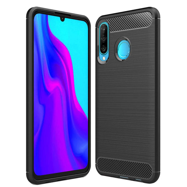 Husa de protectie Techsuit Carbon Siliconecompatibila cu Huawei P30 lite New Edition , acoperire spate, negru