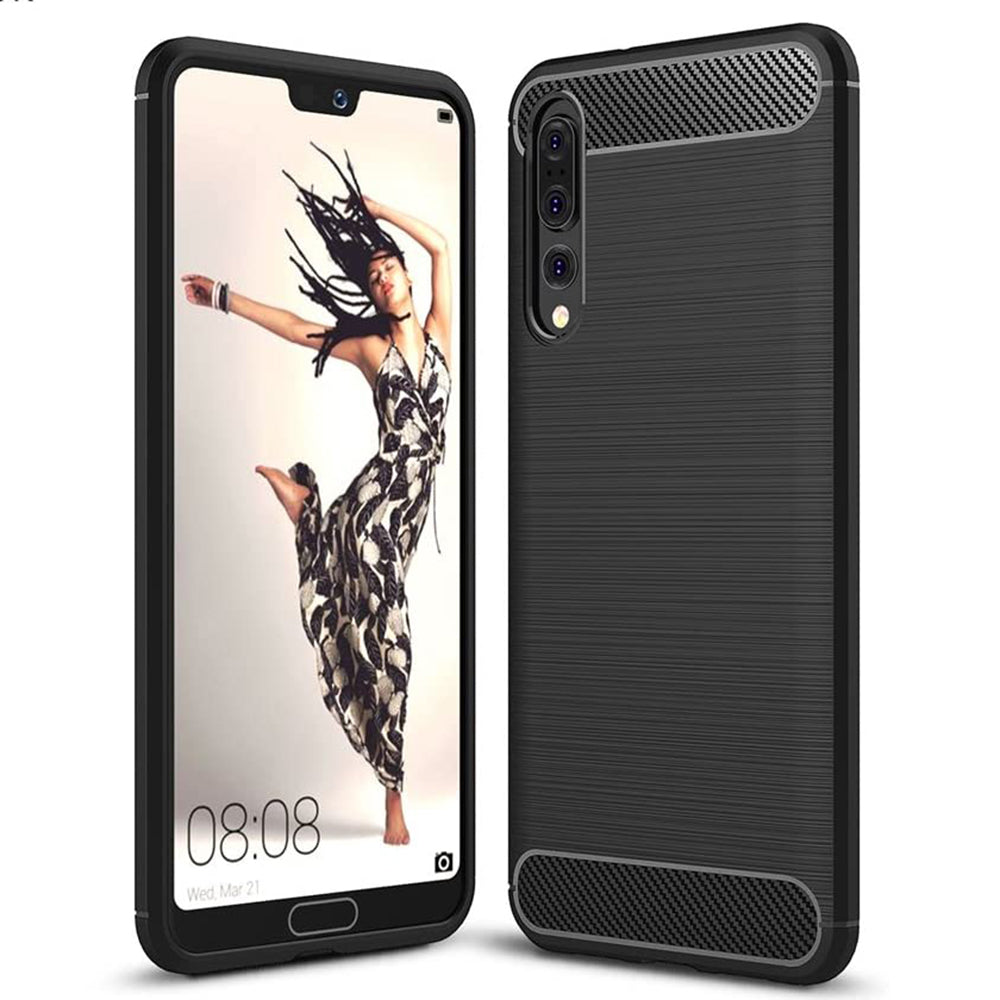 Husa de protectie Techsuit Carbon Siliconecompatibila cu Huawei P20 Pro , acoperire spate, negru