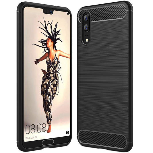Husa de protectie Techsuit Carbon Siliconecompatibila cu Huawei P20 , acoperire spate, negru